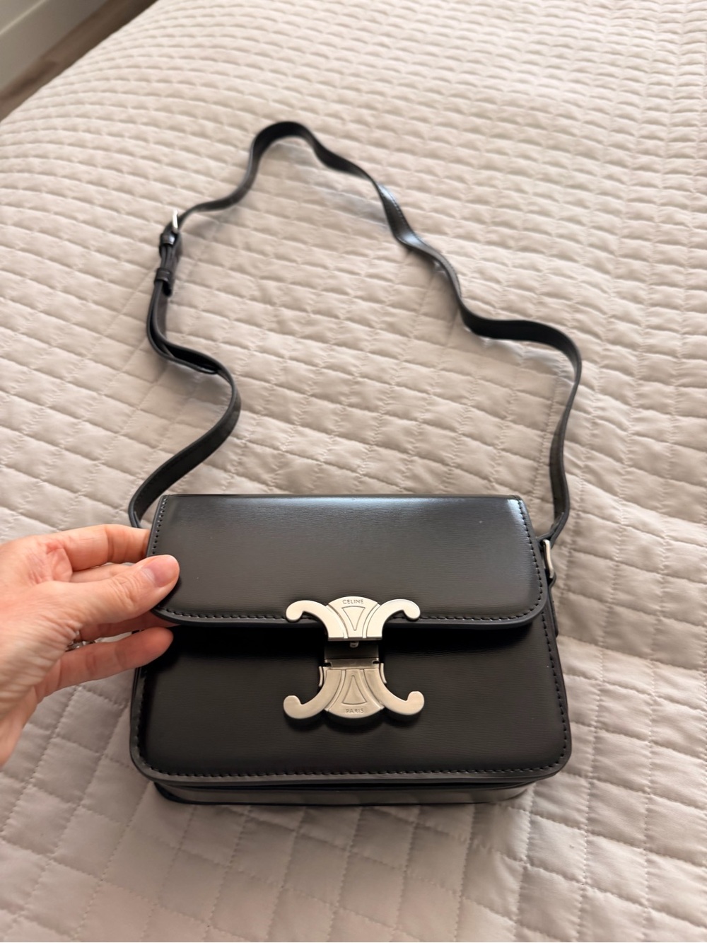 Celine Black Leather Triomphe Small Shoulder Bag
